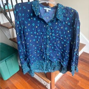 Habitat Blue Long Sleeve Blouse with Notched Collar